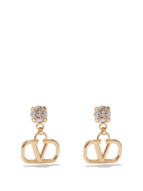 Valentino Garavani - V-logo Crystal Drop Earrings - Womens - Gold