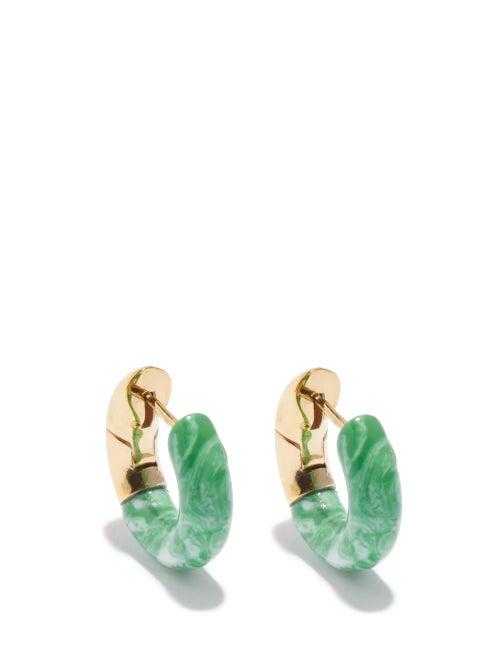 Ladies Jewellery Bottega Veneta - Agate & 18kt Gold-plated Silver Hoop Earrings - Womens - Green Gold
