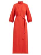 Matchesfashion.com Cefinn - Tie Waist Gathered Ramie Midi Dress - Womens - Red