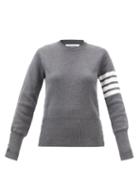Thom Browne - Four-bar Intarsia Cotton Sweater - Womens - Grey