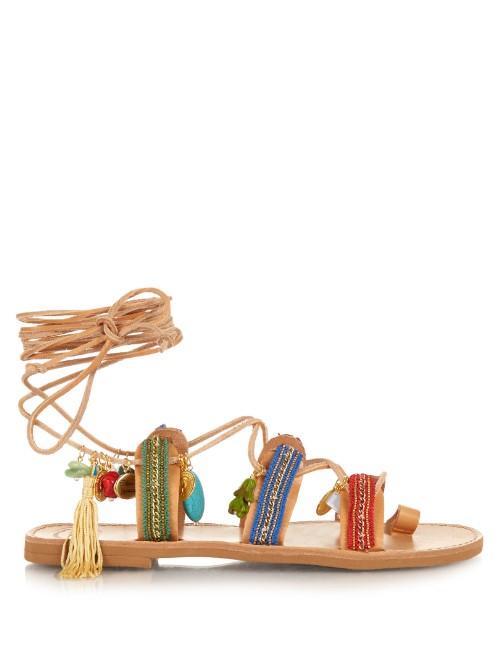 Elina Linardaki Frida Embellished Leather Flat Sandals