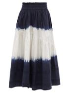 Sea - Everlyn Tie-dye Cotton-poplin Midi Skirt - Womens - Navy Print