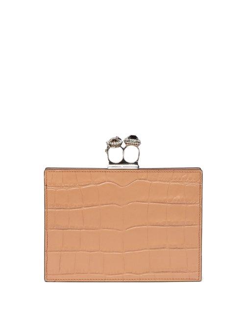 Matchesfashion.com Alexander Mcqueen - Knuckle Crocodile Effect Leather Clutch - Womens - Nude