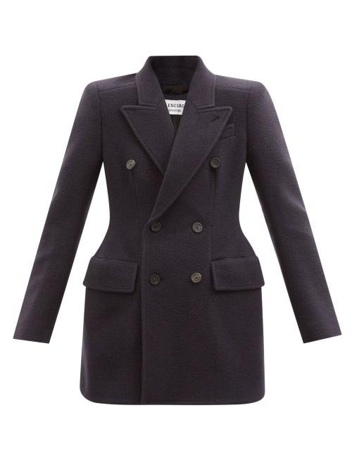 Balenciaga - Hourglass Double-breasted Wool-boucl Blazer - Womens - Navy