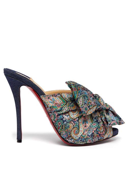 Matchesfashion.com Christian Louboutin - Moniquissima 120 Paisley Satin And Denim Mules - Womens - Blue Multi
