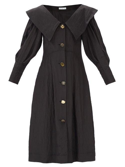 Rejina Pyo - Milo Exaggerated-collar Seersucker Dress - Womens - Black