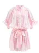 Juliet Dunn - Scalloped Floral-print Cotton-voile Dress - Womens - Pink White