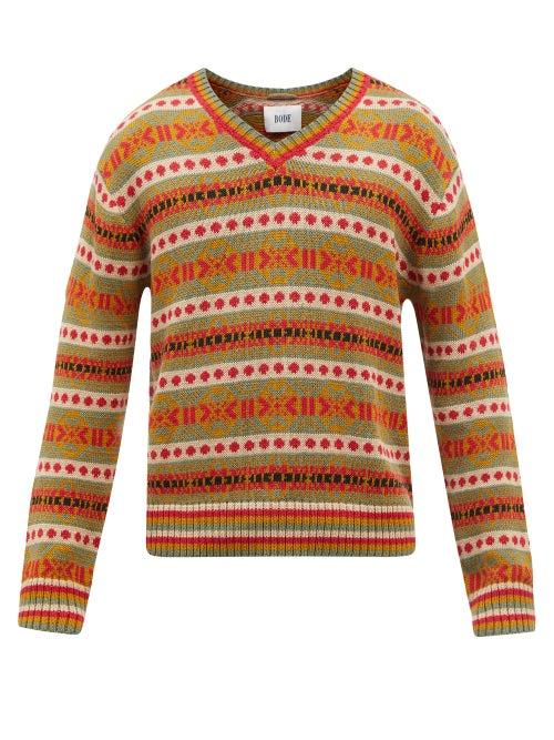 Bode - Mystic Isle Geometric-jacquard Cotton Sweater - Mens - Red Multi