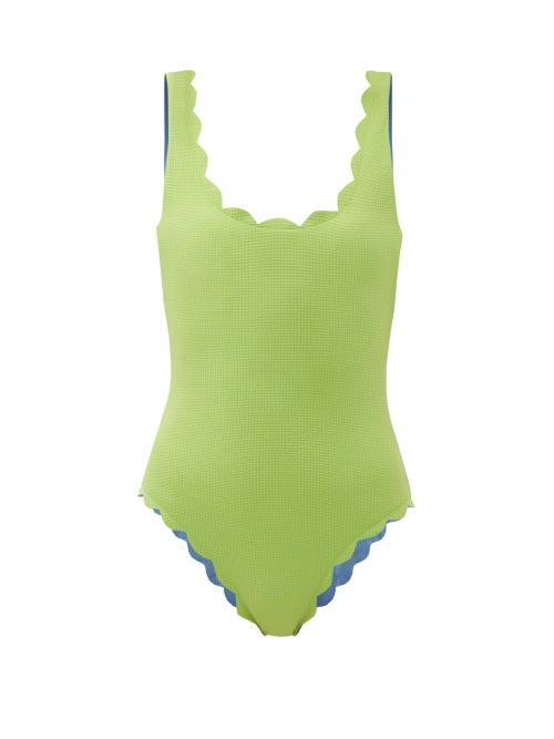 Matchesfashion.com Marysia - Palm Springs Reversible Scalloped-edged Swimsuit - Womens - Light Green