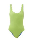 Matchesfashion.com Marysia - Palm Springs Reversible Scalloped-edged Swimsuit - Womens - Light Green