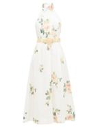 Matchesfashion.com Zimmermann - Kirra Halterneck Floral-print Linen Dress - Womens - White Print