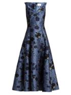 Matchesfashion.com Erdem - Verna Rose Jacquard Midi Dress - Womens - Blue Multi