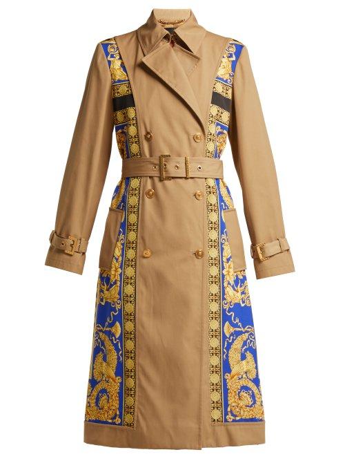 Matchesfashion.com Versace - Lovers Baroque Print Double Breasted Trench Coat - Womens - Black Gold