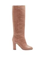 Matchesfashion.com Aquazzura - Brera 85 Crocodile Print Leather Knee High Boots - Womens - Light Pink