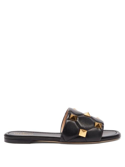 Matchesfashion.com Valentino Garavani - Roman Stud Quilted Leather Slides - Womens - Black