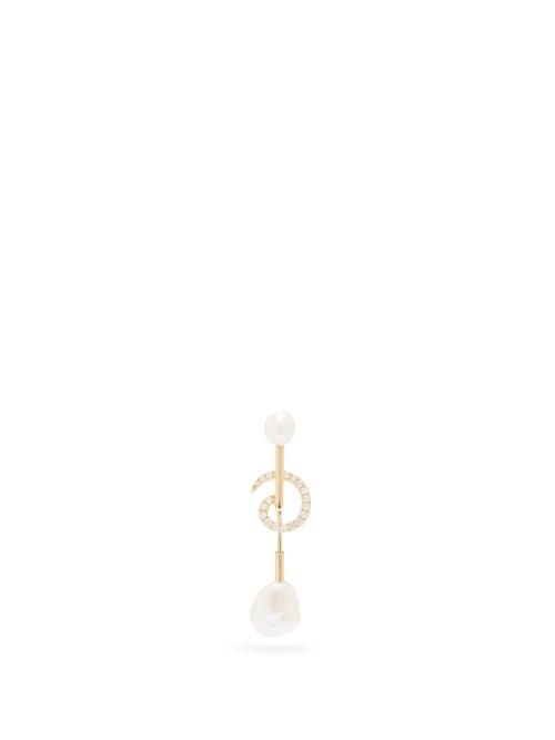 Matchesfashion.com Anissa Kermiche - Betty Pearl, Diamond And 14kt Gold Single Earring - Womens - Gold