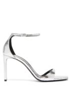 Matchesfashion.com Saint Laurent - Bea Metallic Snakeskin-embossed Leather Sandals - Womens - Silver