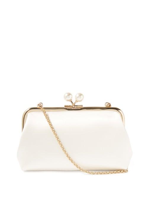 Anya Hindmarch - Maud Pearl-embellished Satin Clutch Bag - Womens - White