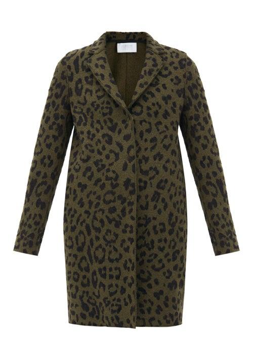 Matchesfashion.com Harris Wharf London - Leopard-print Pressed-wool Coat - Womens - Dark Green