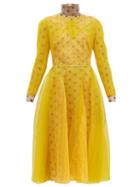 Matchesfashion.com Fendi - Ff Embroidered Organza And Mesh Midi Dress - Womens - Yellow