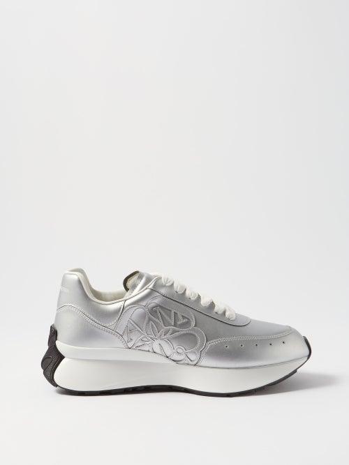 Alexander Mcqueen - Sprint Runner Metallic-leather Trainers - Womens - White Silver