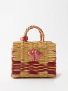 Heimat Atlantica - Chacha Mini Porcelain Heart Rattan Basket Bag - Womens - Red Multi