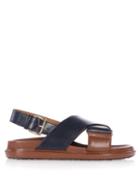 Matchesfashion.com Marni - Crossover-strap Leather Sandals - Womens - Navy Multi