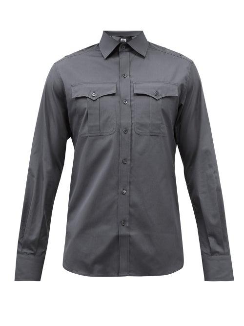 Sbline - Safari Flap-pocket Cotton-poplin Shirt - Mens - Dark Grey