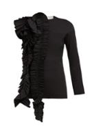 Matchesfashion.com A.w.a.k.e. - Ruffled Asymmetric Wool Blend Top - Womens - Black