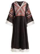 Matchesfashion.com Vita Kin - Malta Embroidered Linen Midi Dress - Womens - Black Multi