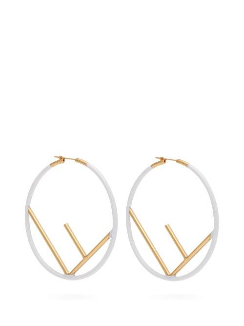 Matchesfashion.com Fendi - F Is Fendi Painted Hoop Earrings - Womens - White