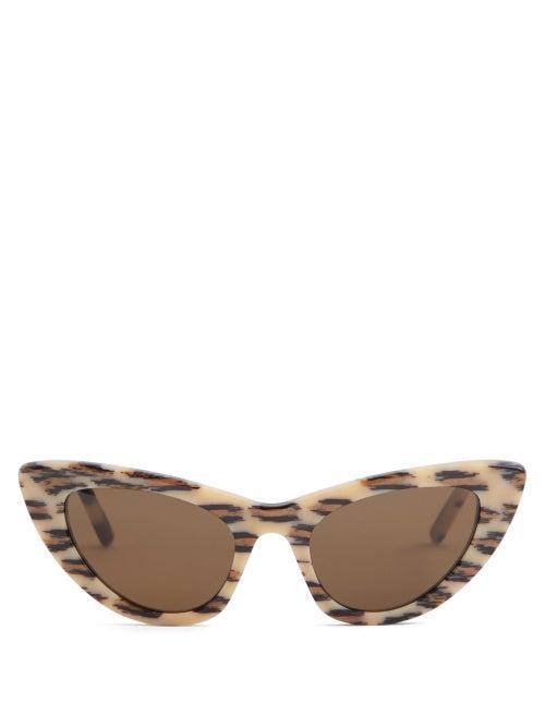 Matchesfashion.com Saint Laurent - Lily Leopard-effect Cat-eye Acetate Sunglasses - Womens - Ivory