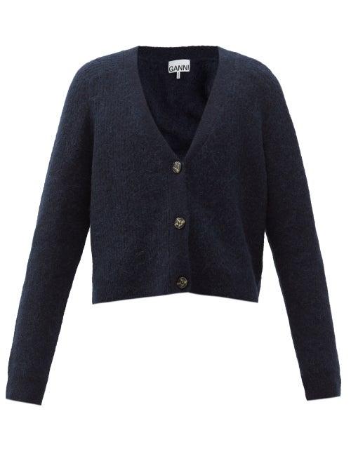 Matchesfashion.com Ganni - Cropped V-neck Wool-blend Cardigan - Womens - Navy