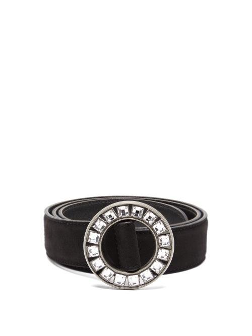Matchesfashion.com Saint Laurent - Crystal Embellished Buckle Suede Belt - Womens - Black