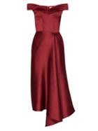 Matchesfashion.com Alexander Mcqueen - Off The Shoulder Silk Satin Midi Dress - Womens - Burgundy