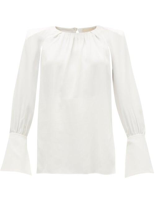 Matchesfashion.com Khaite - Kirsty Wide-cuff Cutout Satin Blouse - Womens - Ivory