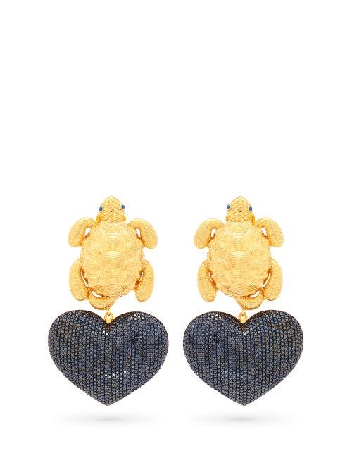Matchesfashion.com Begum Khan - Turtle Mon Amour Gold Plated Clip Earrings - Womens - Black Gold