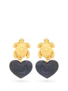 Matchesfashion.com Begum Khan - Turtle Mon Amour Gold Plated Clip Earrings - Womens - Black Gold