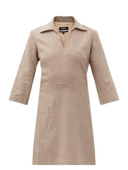 Matchesfashion.com A.p.c. - Merida Shepherd-checked Wool-twill Dress - Womens - Beige
