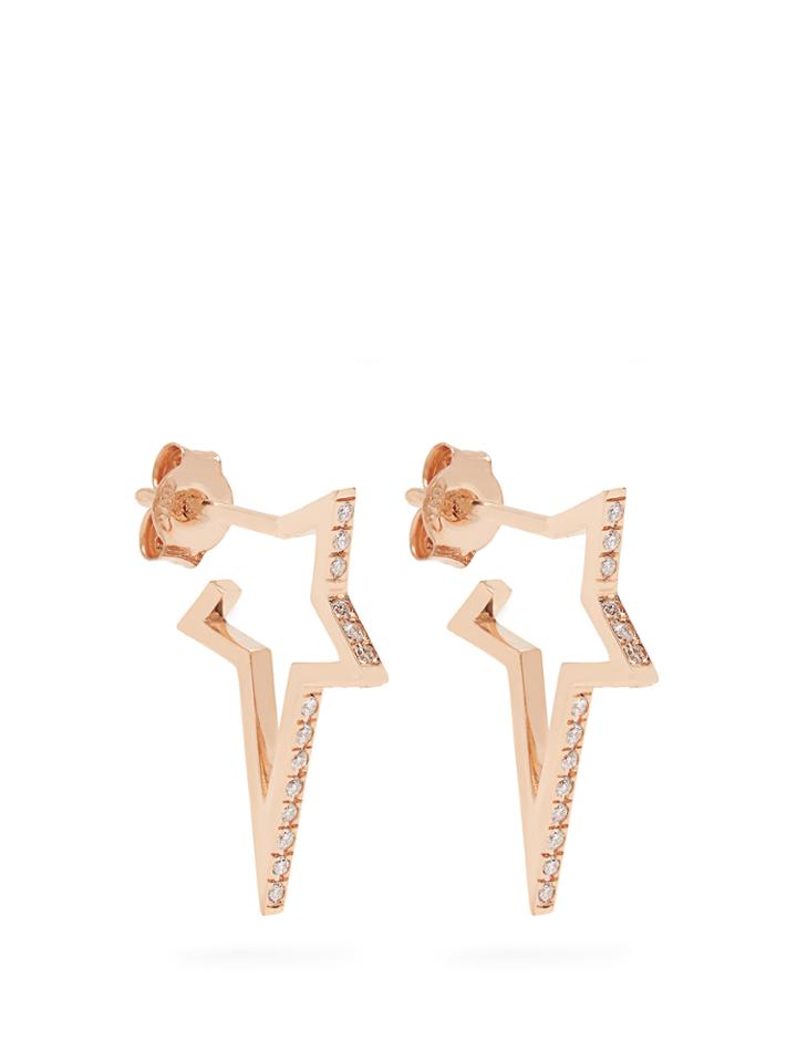 Diane Kordas Diamond & Rose-gold Mini Star Earrings