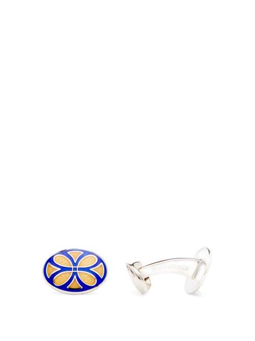 Matchesfashion.com Deakin & Francis - Enamel Painted Sterling Silver Cufflinks - Mens - Blue