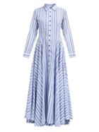 Matchesfashion.com Evi Grintela - Juliette Striped Cotton Maxi Shirtdress - Womens - Blue White