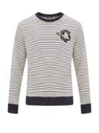 Matchesfashion.com Balmain - Embroidered Crest Striped Cotton Sweater - Mens - Navy