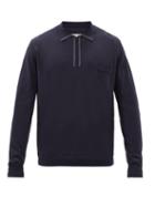 Maison Margiela - Contrast-stitch Wool-blend Polo Shirt - Mens - Navy