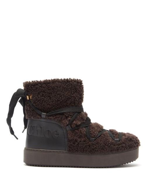 See By Chlo - Charlee Shearling And Leather Boots - Womens - Dark Brown