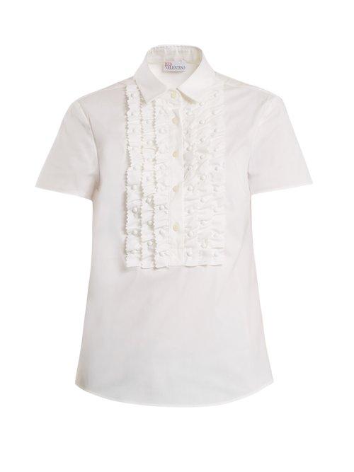 Matchesfashion.com Redvalentino - Point Collar Frilled Bib Cotton Blend Shirt - Womens - White