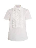 Matchesfashion.com Redvalentino - Point Collar Frilled Bib Cotton Blend Shirt - Womens - White