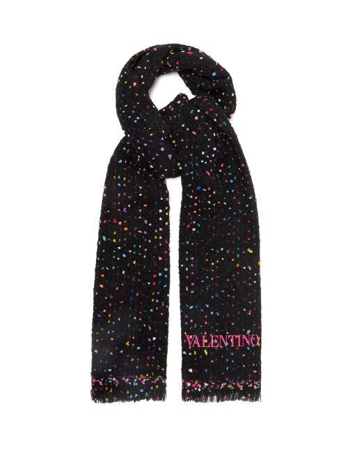 Valentino - Dot-jacquard Cashmere-blend Scarf - Womens - Black
