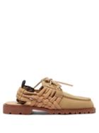 Matchesfashion.com Fendi - Woven-strap Nubuck-leather Boat Shoes - Mens - Light Brown