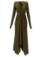 Matchesfashion.com Alexandre Vauthier - Plunge-neck Gathered Jersey Midi Dress - Womens - Khaki